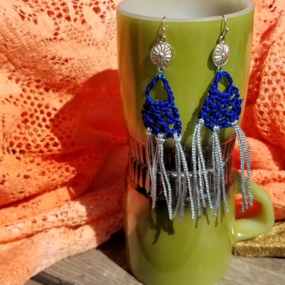 Crochet lace Boho Handmade Earrings - Picture 1 of 2